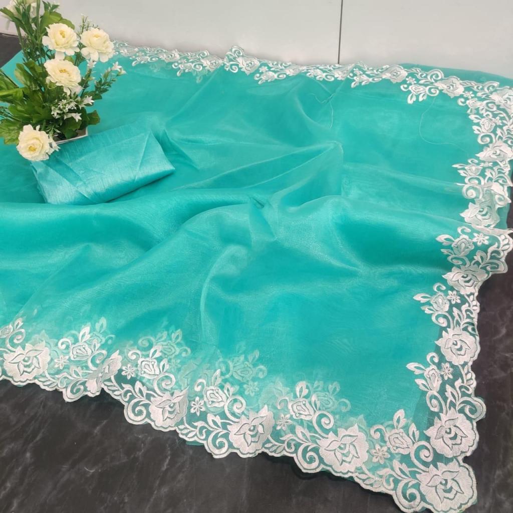 Organza Saree With Thread Work