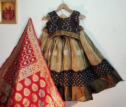 Lehenga Blouse With Dupatta for Kidz Black Hanu