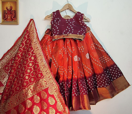 Lehenga Blouse With Dupatta for Kidz Brown Hanu