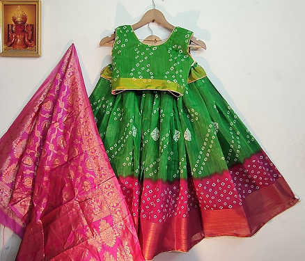 Lehenga Blouse With Dupatta for Kidz Green Hanu