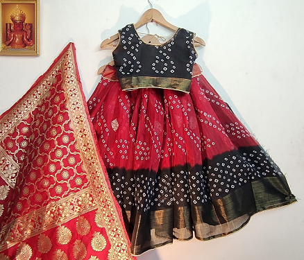 Lehenga Blouse With Dupatta for Kidz Red Hanu