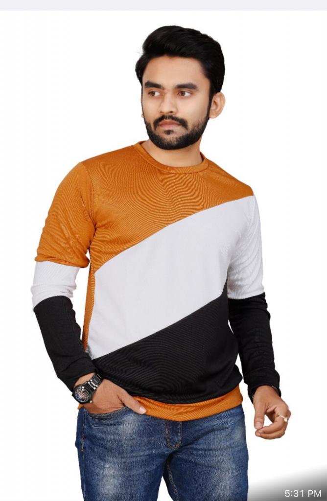 Men's T Shirts Full Sleeve Straps Pattern  Org/Wht