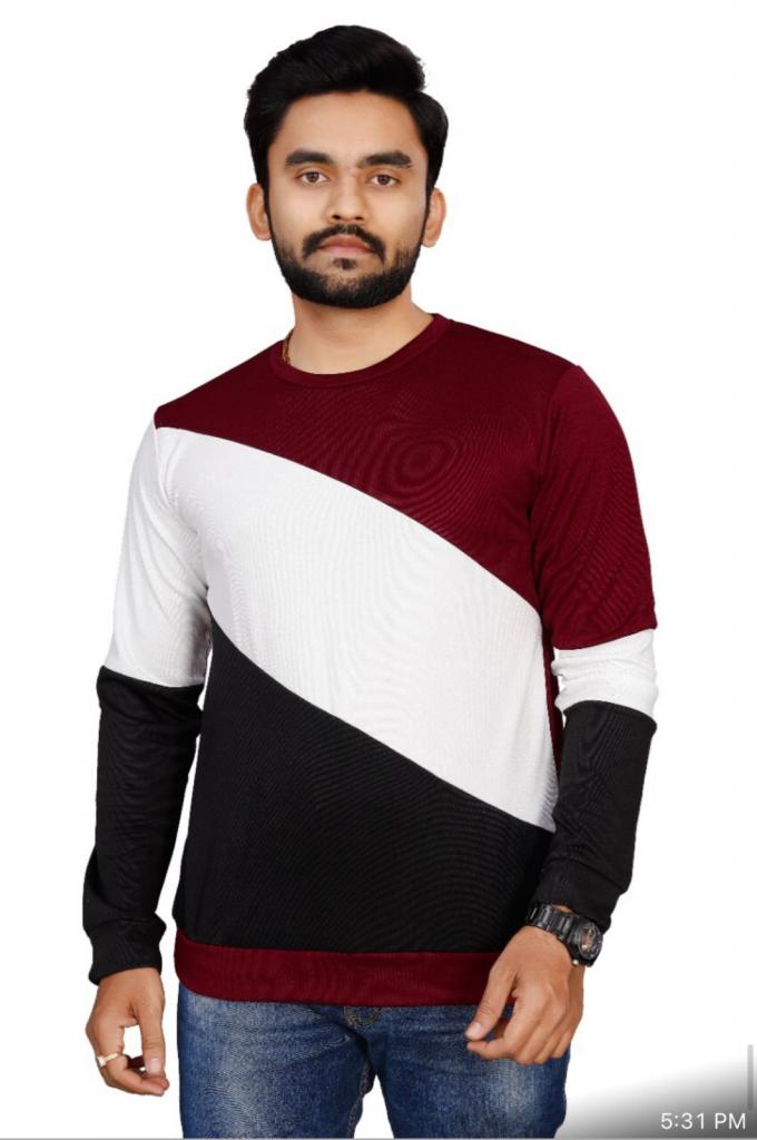 Men's T Shirts Full Sleeve Straps Pattern
